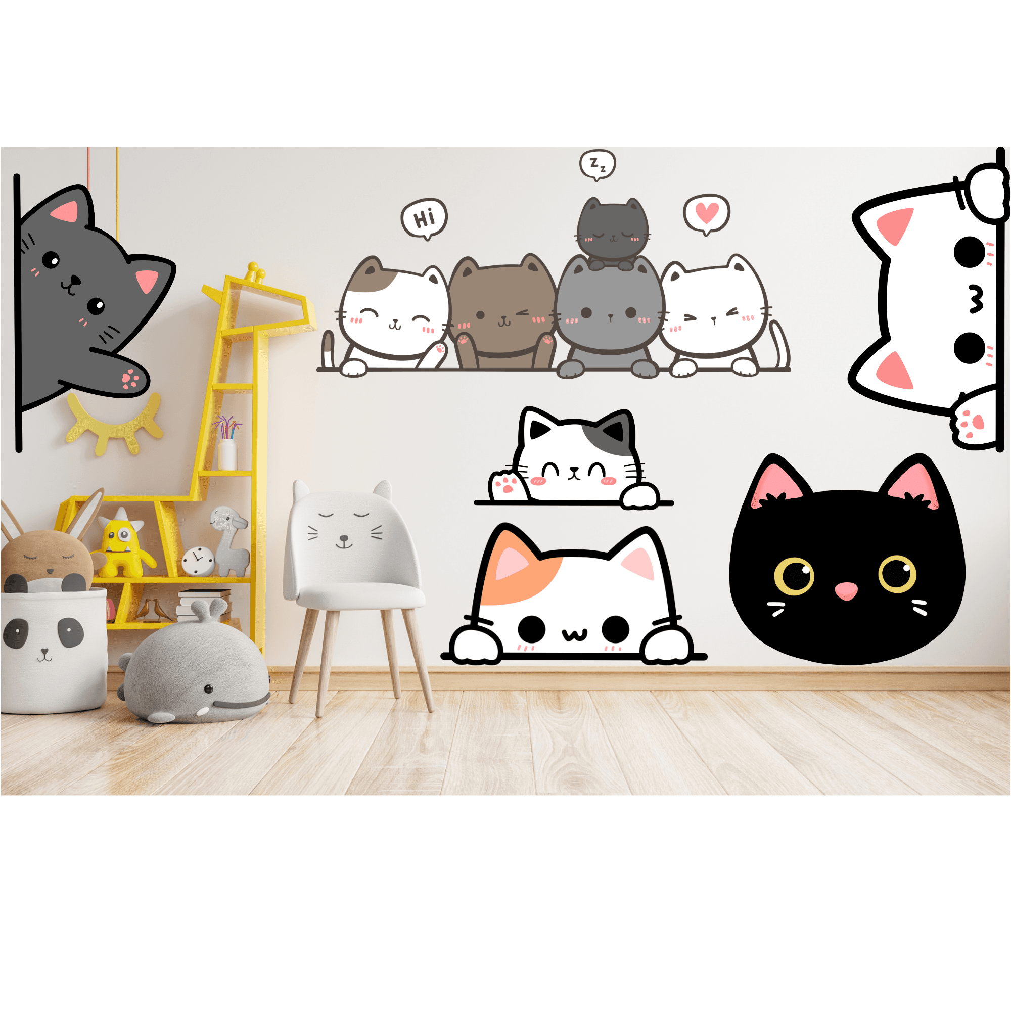 Etiketçi Paşa Sevimli Kediler Kapı Duvar Çocuk Odası Sticker -
